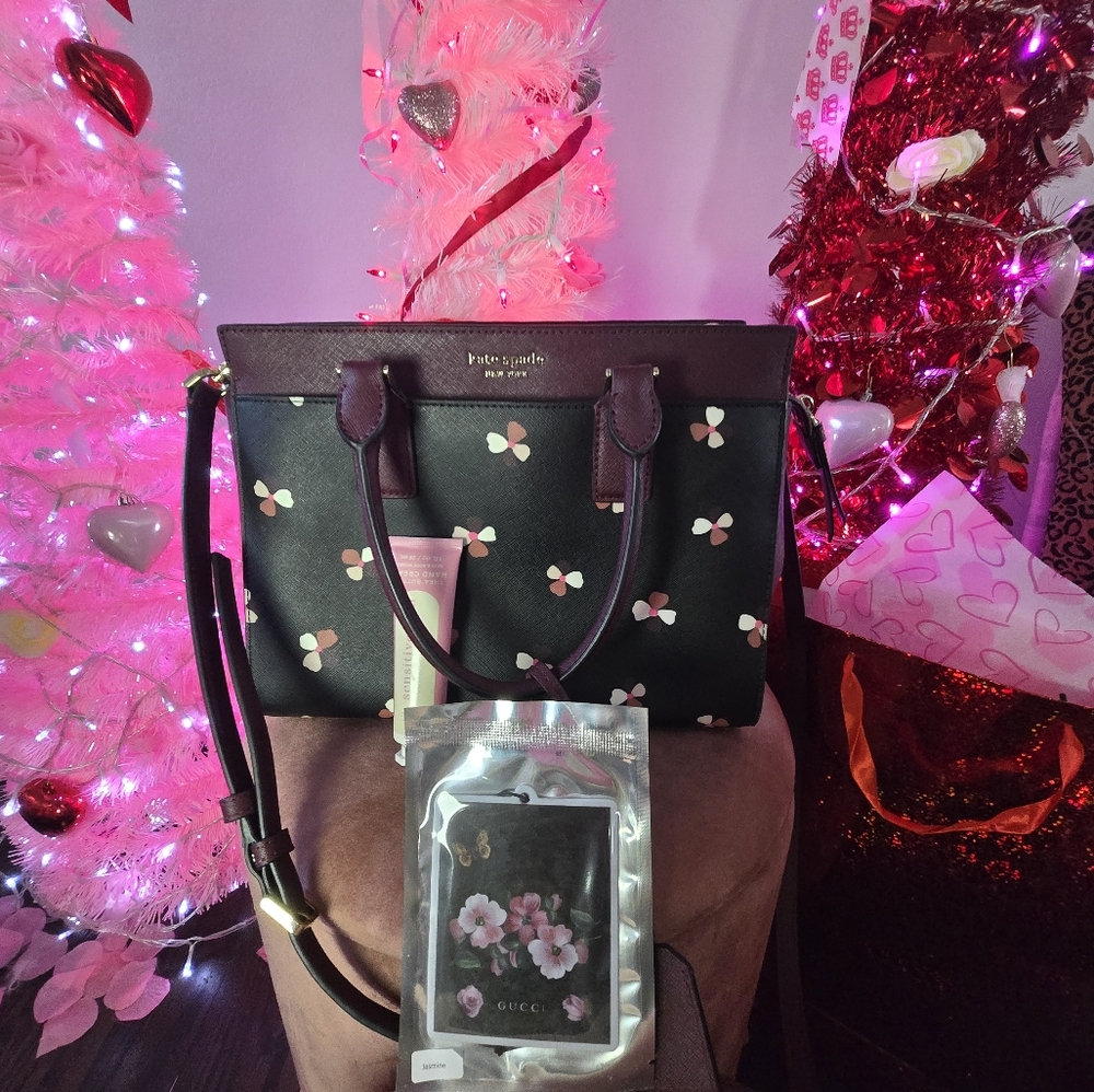Kate Spade Burgandy and Black Shoulder Bag with flowers